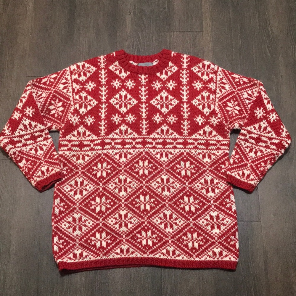 Vtg Women's  100% Wool Sweater Squaw Valley RED Holiday Christmas M